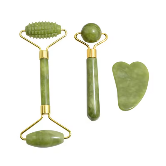 Set de Massage Facial en Jade 3-en-1